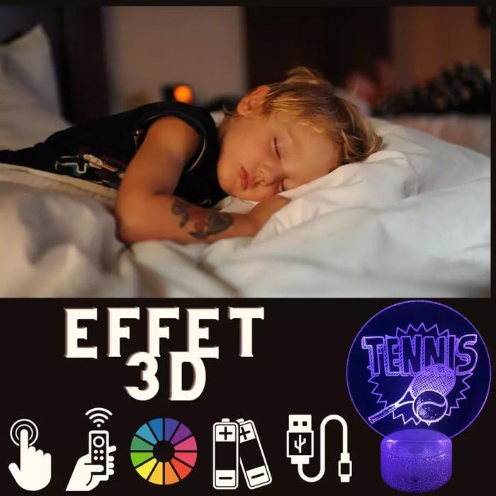 Lampe de chevet led - sport tennis - 3d - tactile - rechargeable usb - 16 couleurs