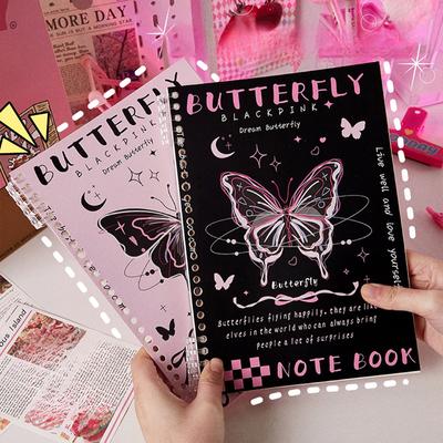 1 Pc Sweet Cool Notebook for Student Girl Retro American Style Butterfly Puppy Scrapbook Horizontal Inner Page Journal Notepad