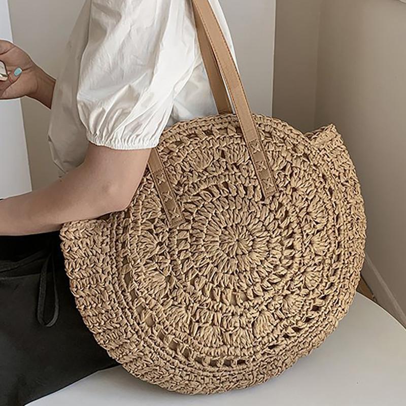 Yogodlns Strandtaschen für Damen Große Stroh-Handtasche Hohlblumen-Design Damen-Umhängetasche