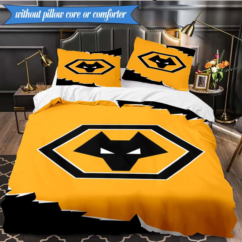 3PCS Wolves Football Club Emblem Printed Soft Bedding Set,Including 1pc Duvet Cover And 2pcs Pillowcases Perfect for Bedroom, Dormitory, Fan Gift