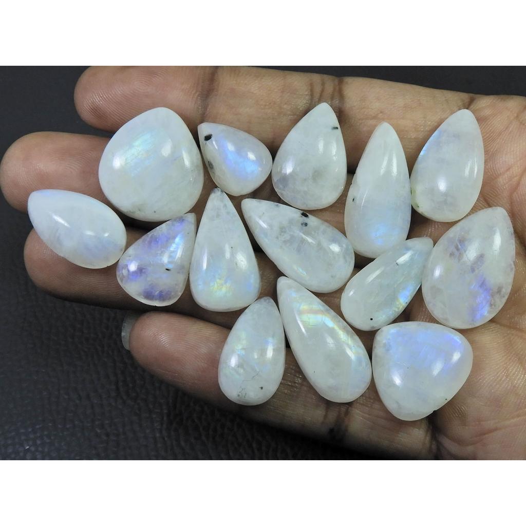 16-21MM Natural Rainbow Moonstone Pear Cabochon Loose Gemstone 14Pcs Lot C-523