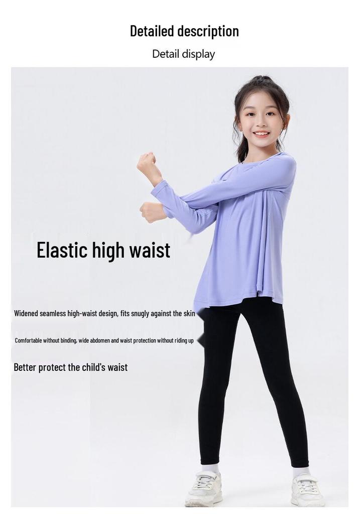 Completo Fitness da Bambina con Pullover a Maniche Lunghe Asciugatura Rapida e Leggings Squalo