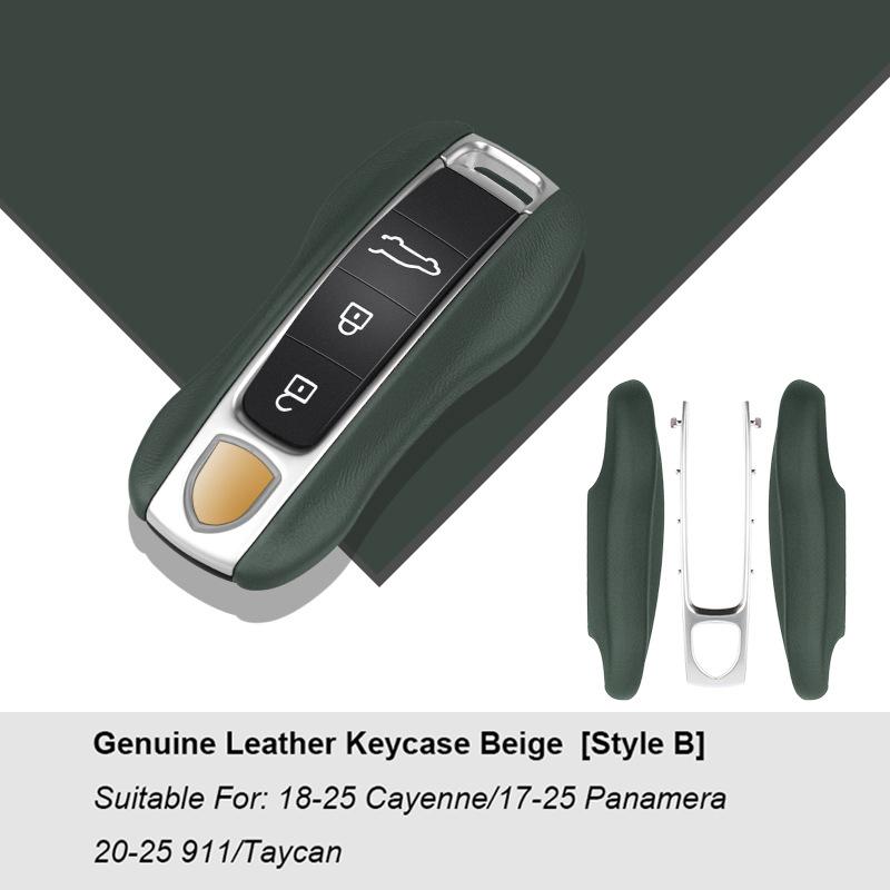Luxury Genuine Leather For Porsche Boxster Cayman Panamera Cayenne Macan 718/911 Taycan Car Key Case Cover Protective Keychain
