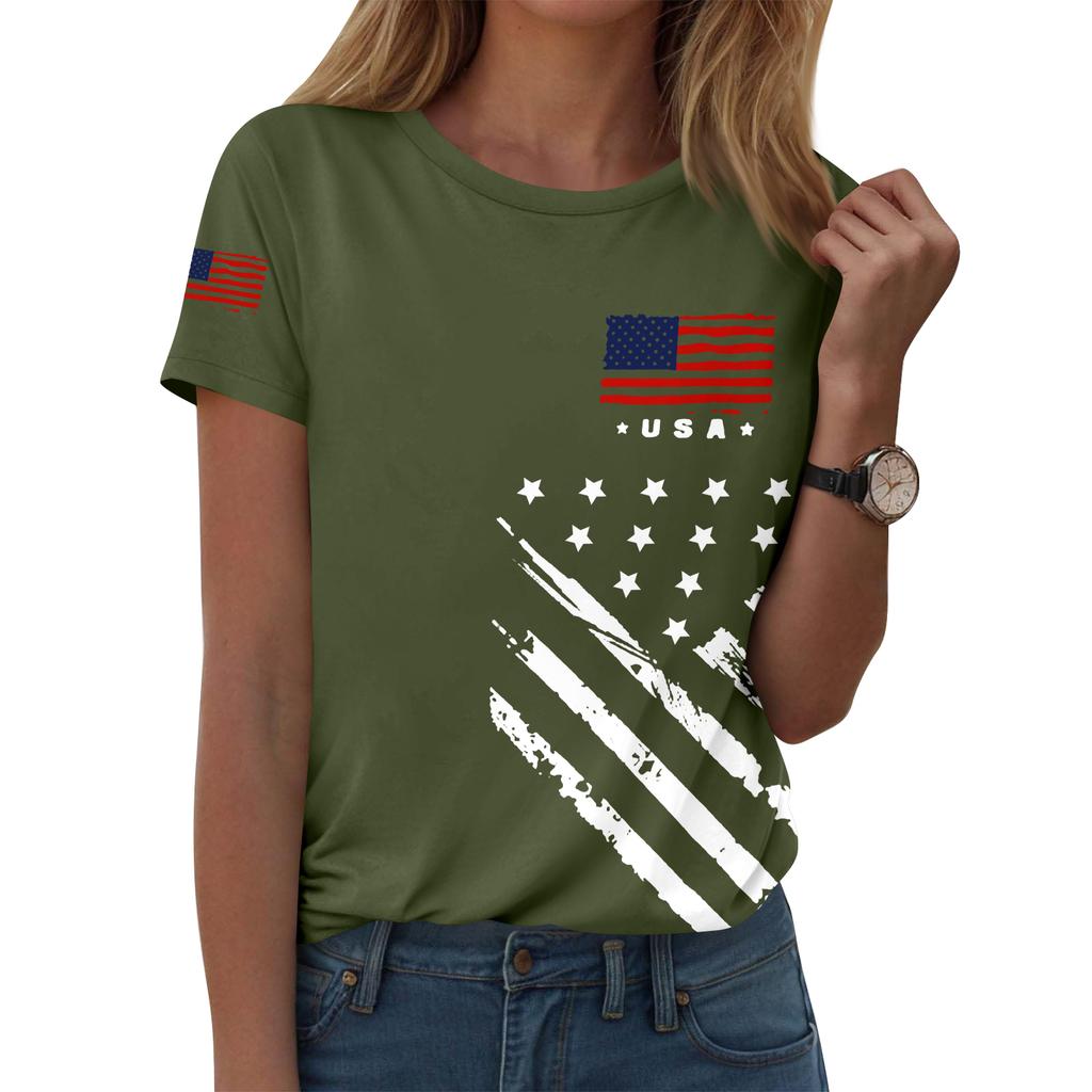 Women's Casual Printed T-Shirt Round Neck Pullover Short Sleeve Top