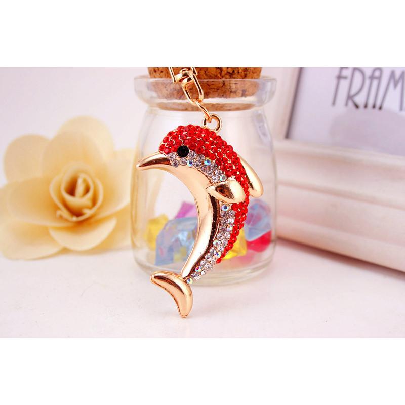 Sparkling Alloy Rhinestone Dolphin Car Keychain Ocean Charm Modern Simple Style