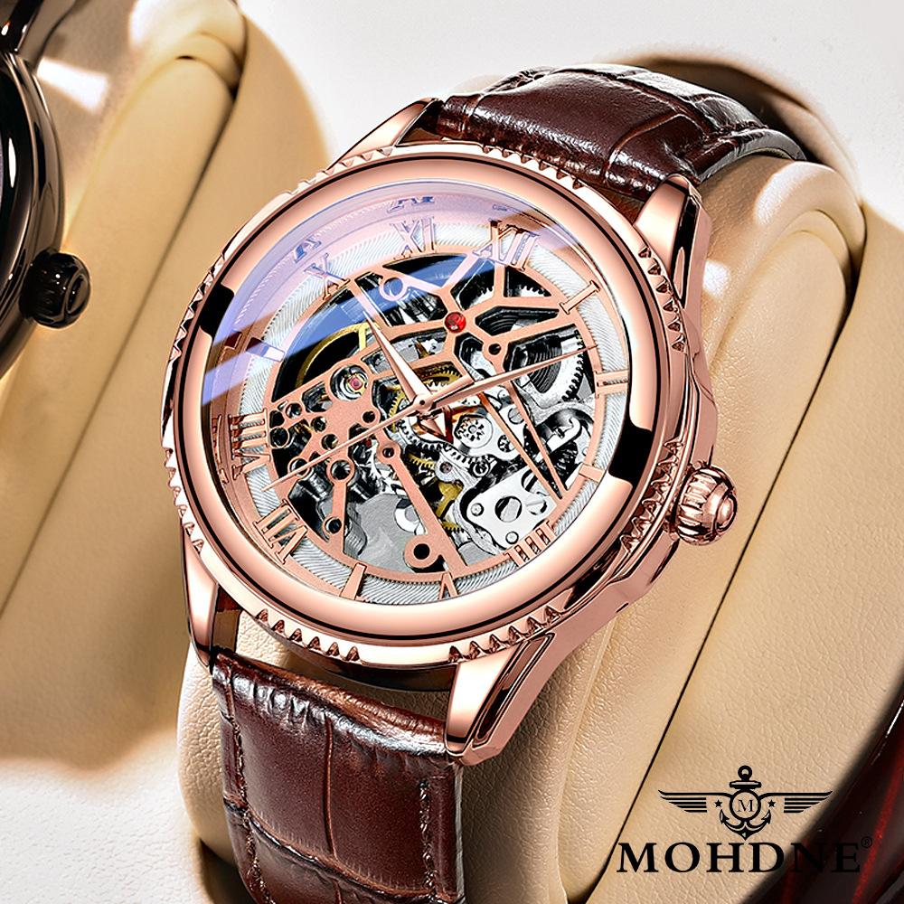 

Новые роскошные мужские часы TOP Brand с коробкой MOHDNE Кожаные мужские механические часы