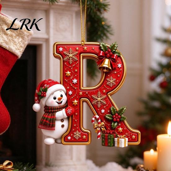 Decorative Gift Tags Cute Snowman Letter Christmas Ornament, 2D Flat Personalized A-Z Alphabet Tree Ornaments Acrylic Hanging Pendant for Xmas