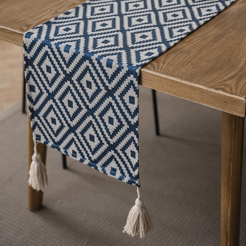 Nordic Simple Geometric Table Flag Fringe Living Room Dining Flag Long Strip Polyester Cotton Jacquard Decorative Tablecloth