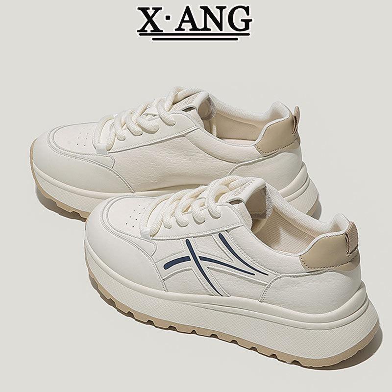 The first layer of cowhide women's shoes autumn new soft-soled lightweight thick-soled casual sports shoes