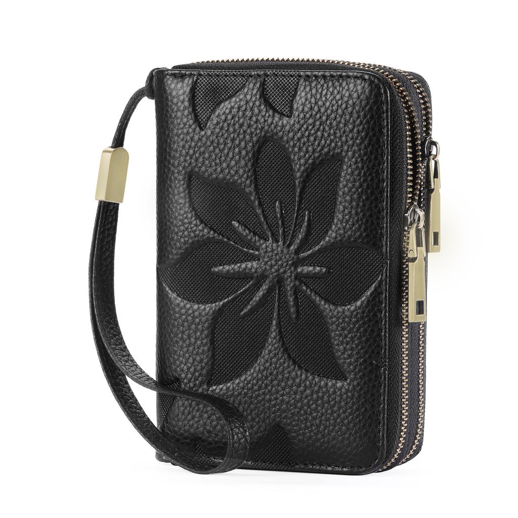 New Women First Layer Cowhide Wallet Short Double Zipper Clutch Purse Multifunctional Genuine Leather Card Coin Cash Storage Handbag