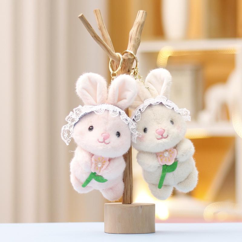 Rabbit Cute Rural Embracing Flowers Plush Toy Keychain Kid Gift Perfect Choice
