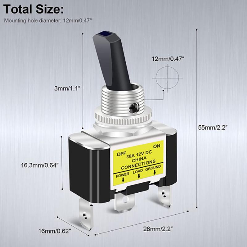 1Pcs 30A 12V Led Toggle Switch Lighted Toggle Rocker Switch Spst On Off 2 Position 3Pin For Automotive Car Aircraft