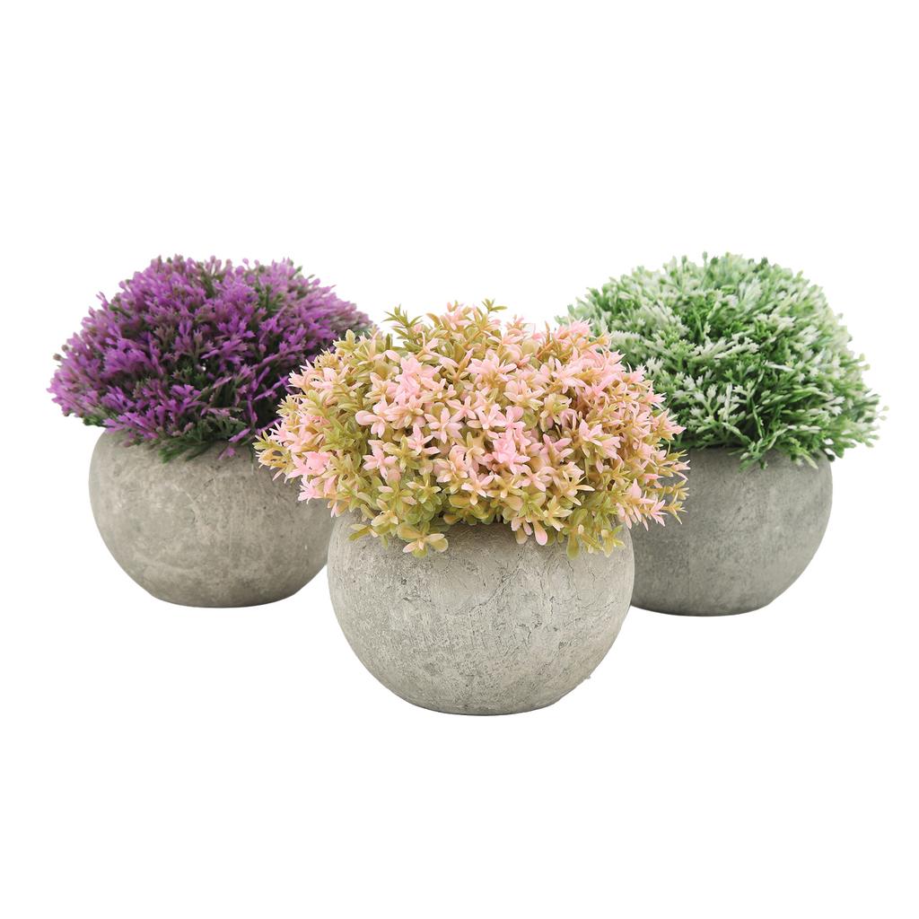3pcs Mini Potted Artificial Plants Plastic Fake Green Plant Aesthetic Faux Plants Indoor Round