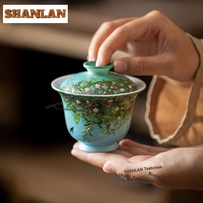110ml Greasepaint Wicker Swallow Gaiwan Vintage Tea Tureen Tea Bowl With Lid Kit Tea Making Cover Bowl Tea Ceremony Collection