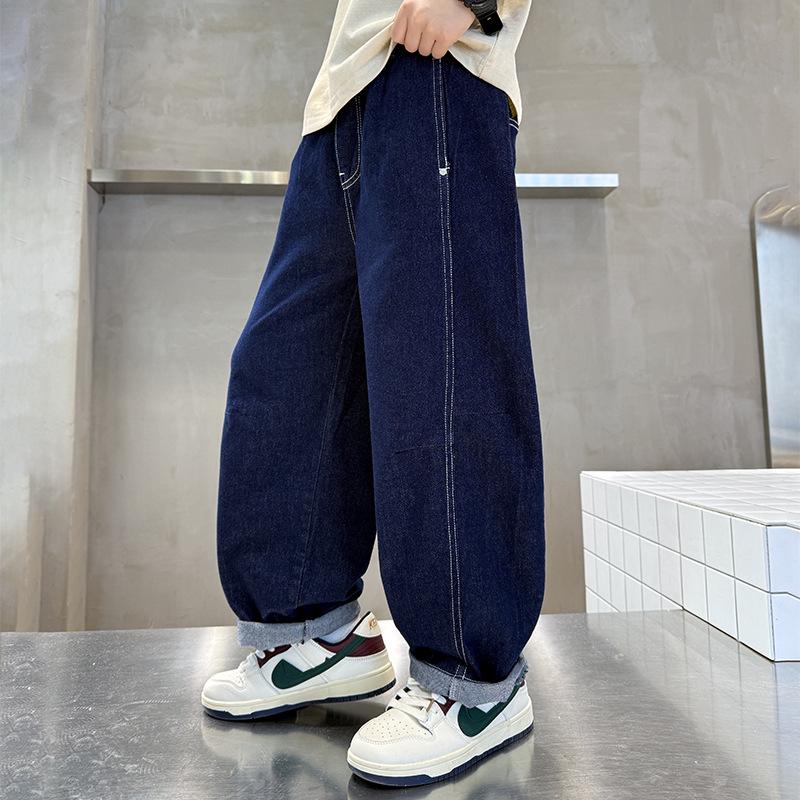 

Boys Non-Fading Straight Leg Jeans - Spring & Autumn 2025 Collection, Loose Fit Pique Pants 170 cm темно-синий