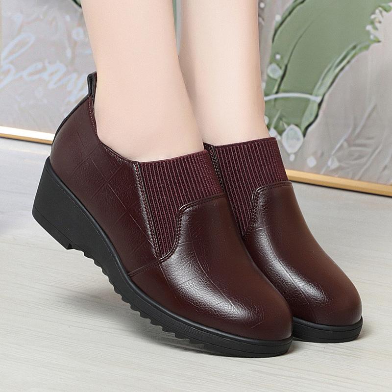 Brand Genuine Leather Women Shoes Round Toe Casual Comfortable Women's Wedge Shoes Spring Autumn Fashion Mother Shoes