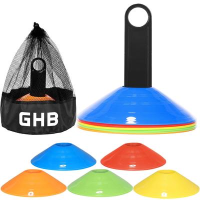 GHB Markierungshütchen Fußball Trainingsfarbset Dribbling 5 Farben für die Praxis Inklusive Ständer und Aufbewahrungstasche für Hütchen, Hütchen, Hütchen, Hütchen, 10, Markierungshütchen, (2