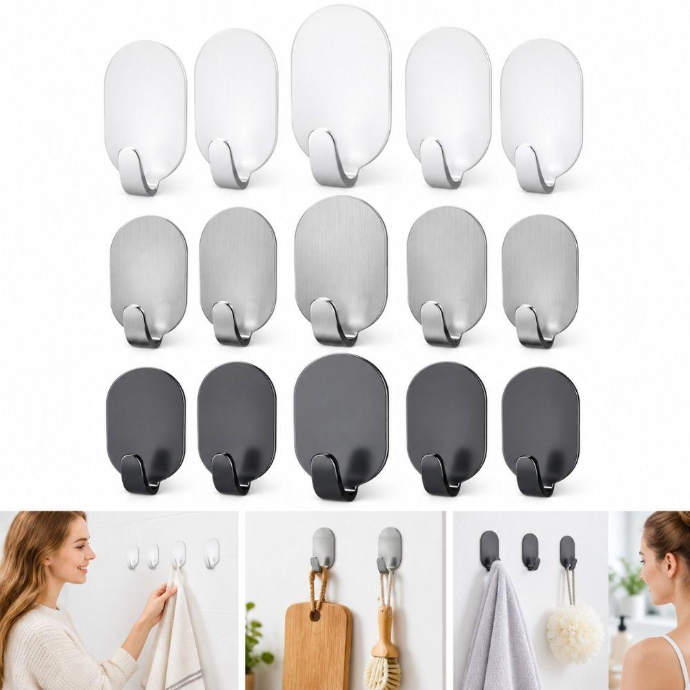 5PCS Traceless Sticky Wall Hooks Self Adhesive Stick On Hooks New Towel Hooks  Bathroom Accessories