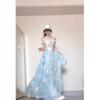 Summer new waist lace-up design one-word shoulder top with fairy mesh skirt long two-piece set