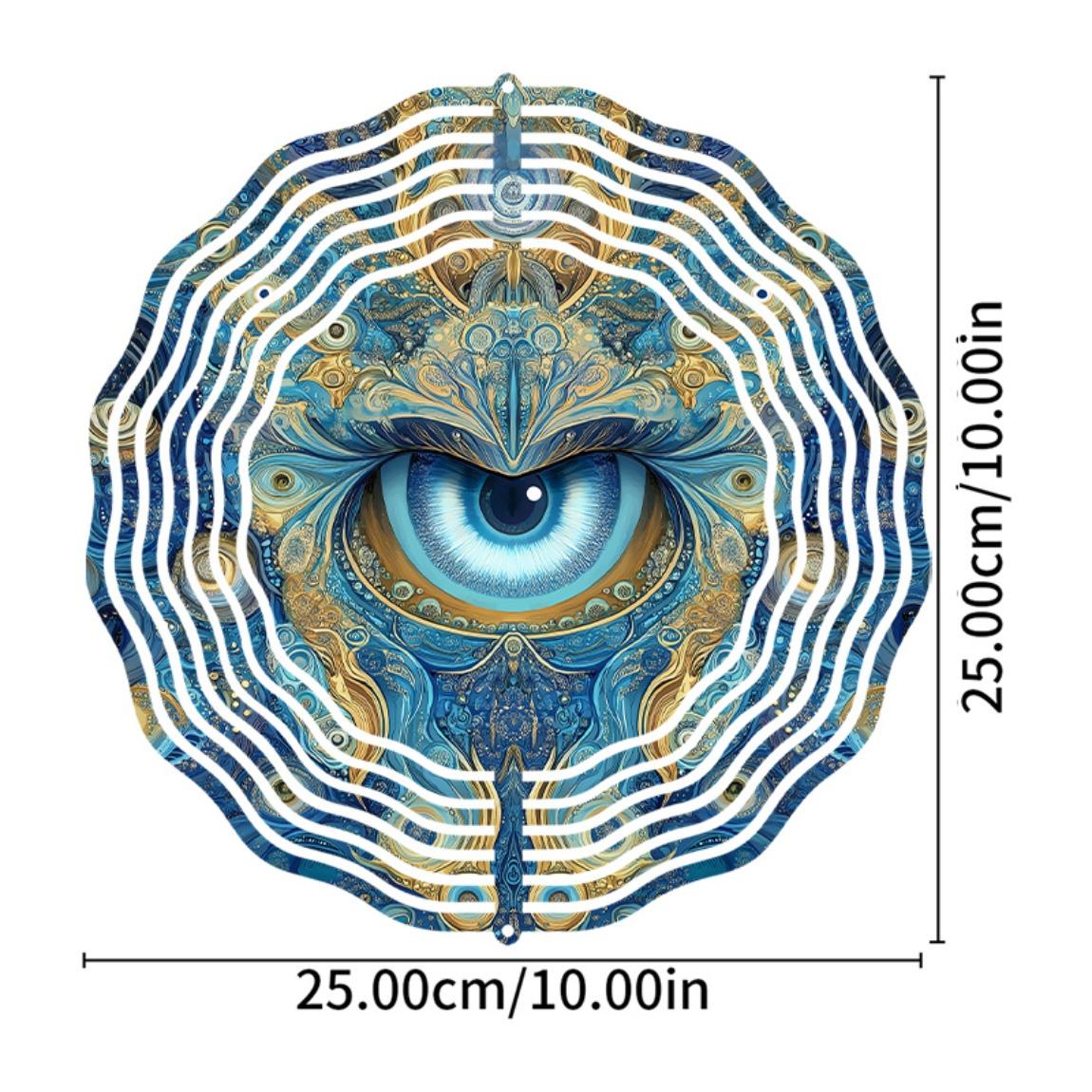 

Металлический ветряной спиннер на тему глаз, декор для сада на открытом воздухе, сине-золотой круглый дизайн, подвесное украшение для дома, не требует питания, на все сезоны 01A