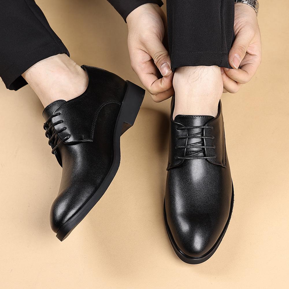 Youthful Outdoor Men's Leather Shoes with Built-in Heel Lift Soft Soles Trendy Versatile Formal Business All-season Durable Casual Comfortable Shoes