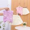 Girls' Summer Princess Kitten Two-Piece Outfit: Fashionable Short Sleeve Top & Shorts Set for Toddlers