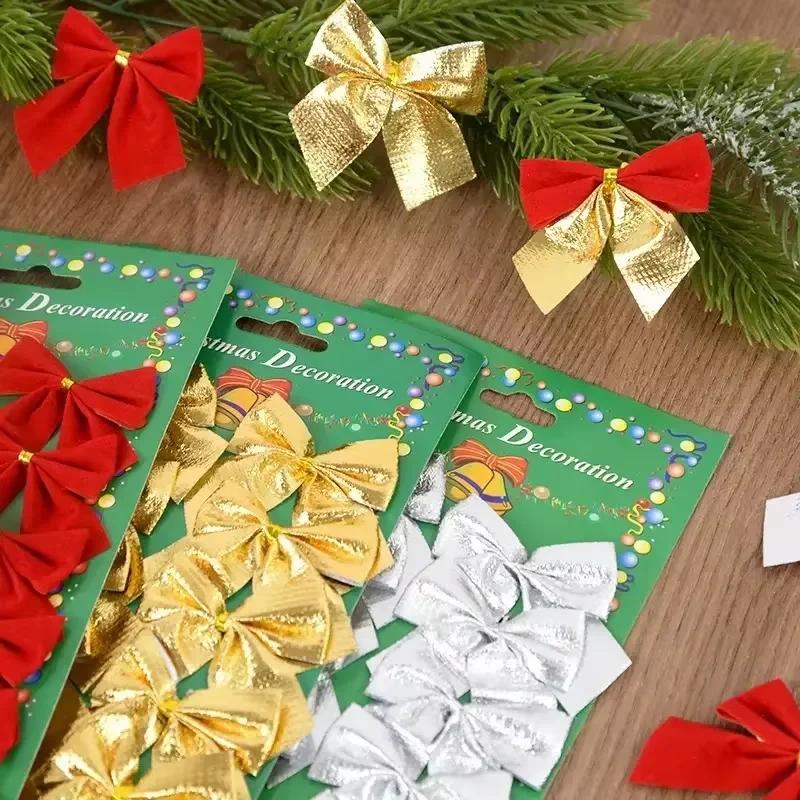 480pcs Christmas Bow Red Gold Mini Xmas Tree Bowknot Pendant Ornaments for Home Decoration Navidad New Year Party DIY Gifts