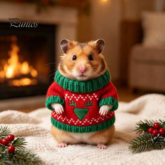 Small Animal Holiday Outfit Christmas Hamster Sweater, Soft Knitted Cute Outfit, Cozy Festive Pet Sweater Turtleneck Winter Clothes for Golden