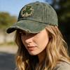 Distressed Washed Cotton Baseball Cap With Embroidered Patch - Retro Casual Hat For All Seasons