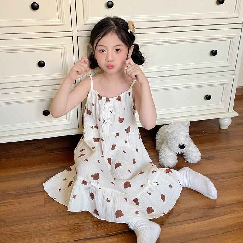 Cotton Cartoon Sweet Sleeveless Nightdress Girls Lightweight Sleepwear Loose Pajama Dress