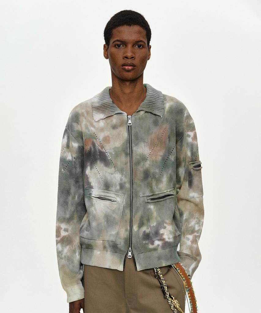 Adsb Andersson Bell Multi-Dyed Knit Zip-Up Sweater Atb1455M(Green/Beige)