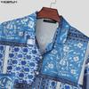 INCERUN Summer Men Lapel Neck Short Sleeve Print Beach Casual Holiday Hawaiian Shirts