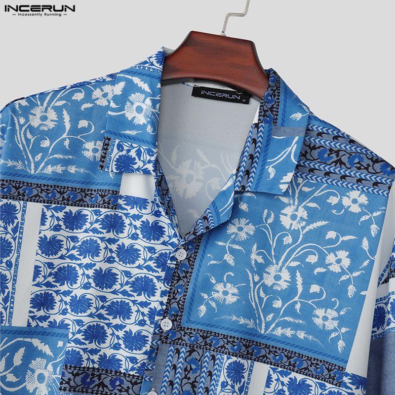 INCERUN Summer Men Lapel Neck Short Sleeve Print Beach Casual Holiday Hawaiian Shirts