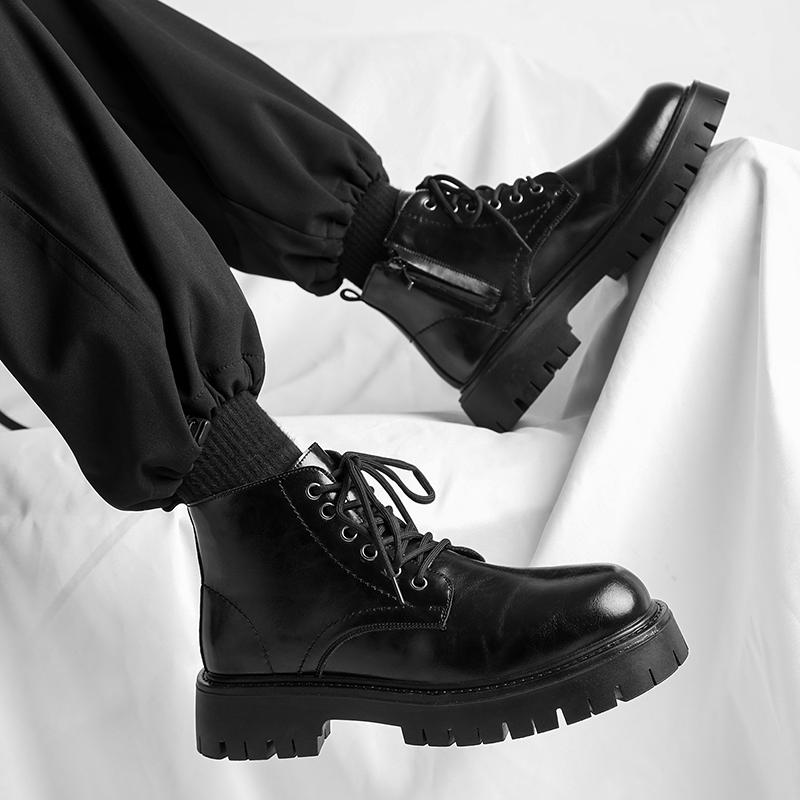 Men Italian Style Streetwear High Top Casual Platform Thick Sole Leather Shoes Male Business Fashion Dress Wedding Leather Shoe