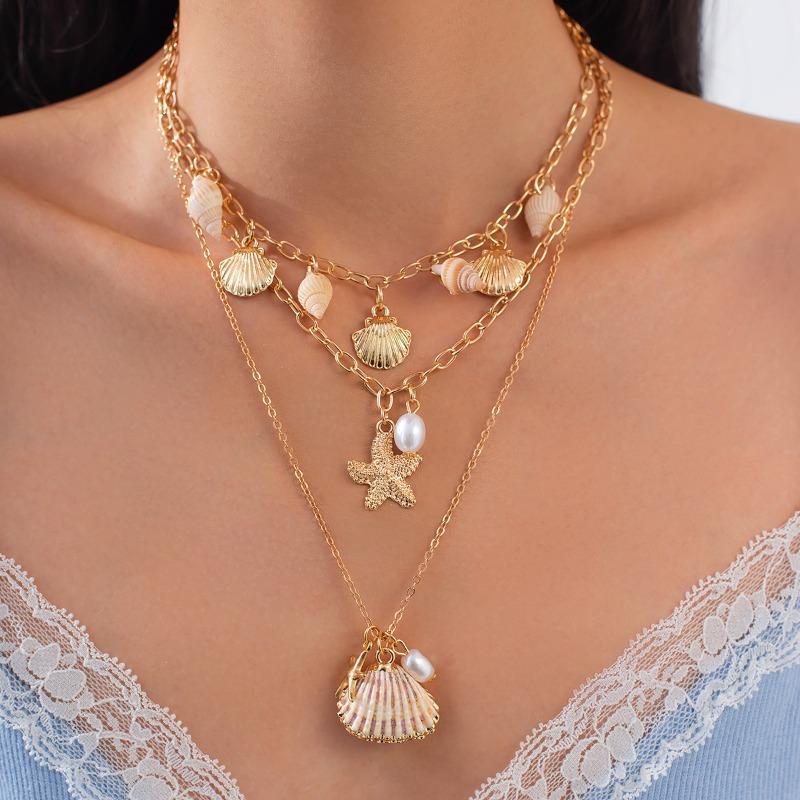 2026 New Starfish Shell Necklace Metal Necklace Ocean Element Shell Starfish Pendant Neck Chain Jewelry Chain
