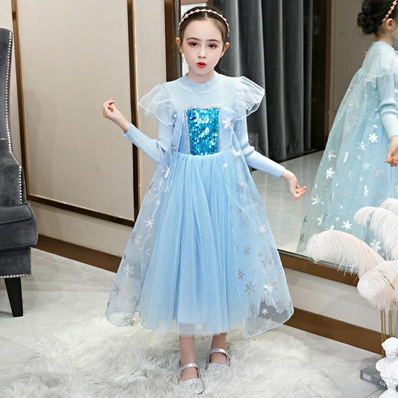 Princess Elsa Dress Women's Frozen Elsa Dress Children's Skirt Spring Sweater Birthday Dress
