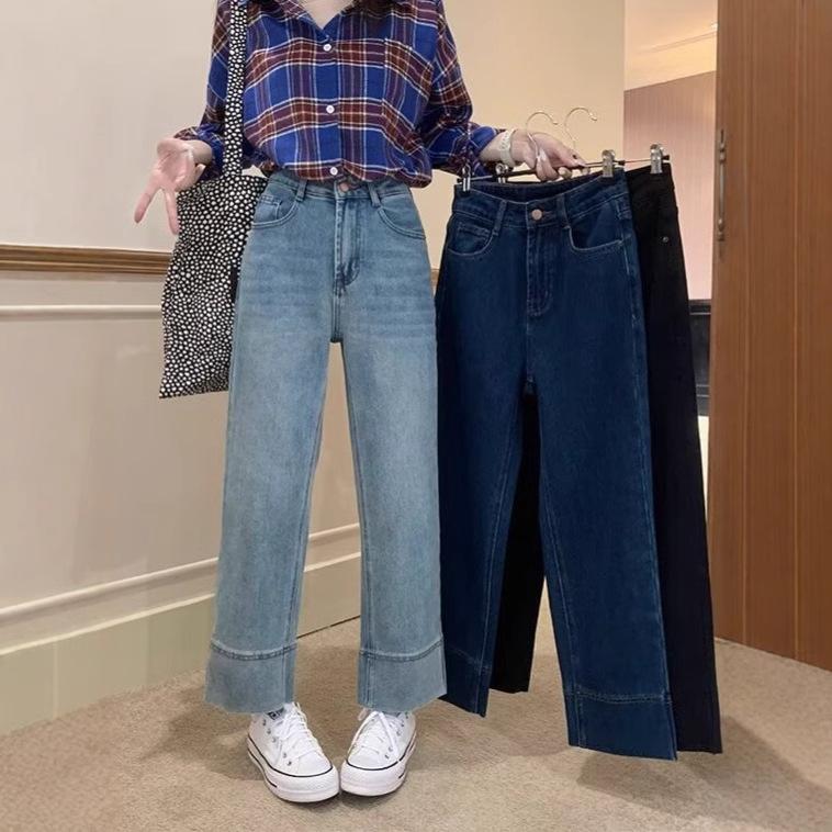 High Waist Plus Size Straight-Leg Jeans for Pear-Shaped Women - Slimming, Loose Fit, Wide-Leg Pants for Autumn
