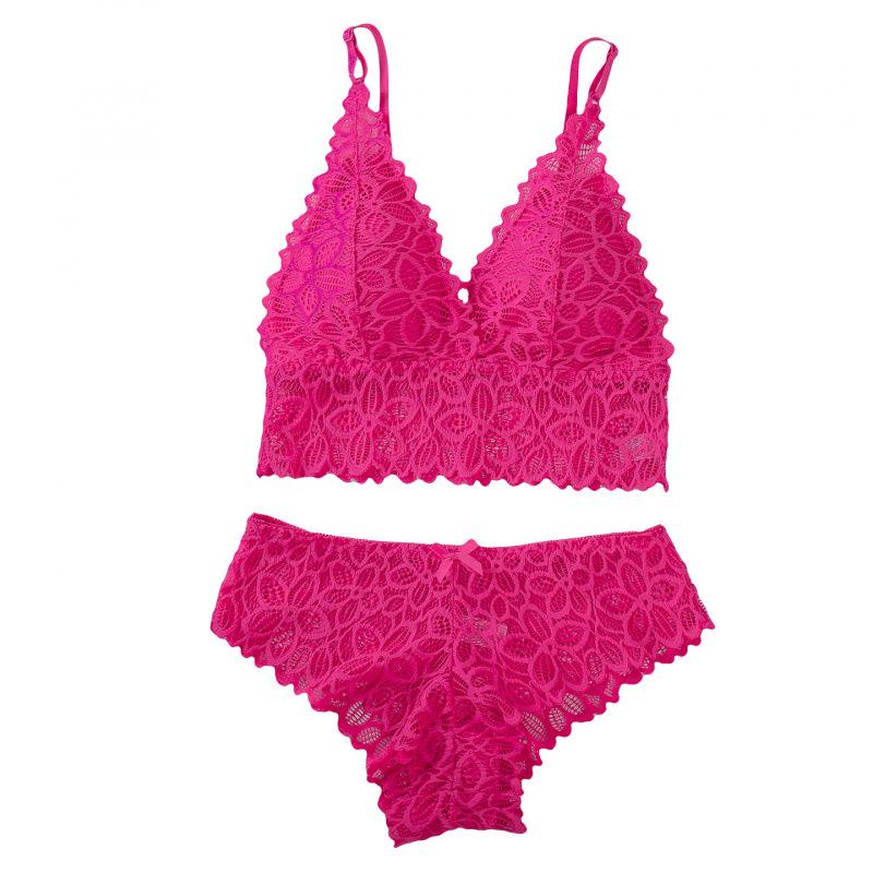 Draadloze Bh Set met Franse Kant, Verstelbare Bandjes en Borstkussentjes