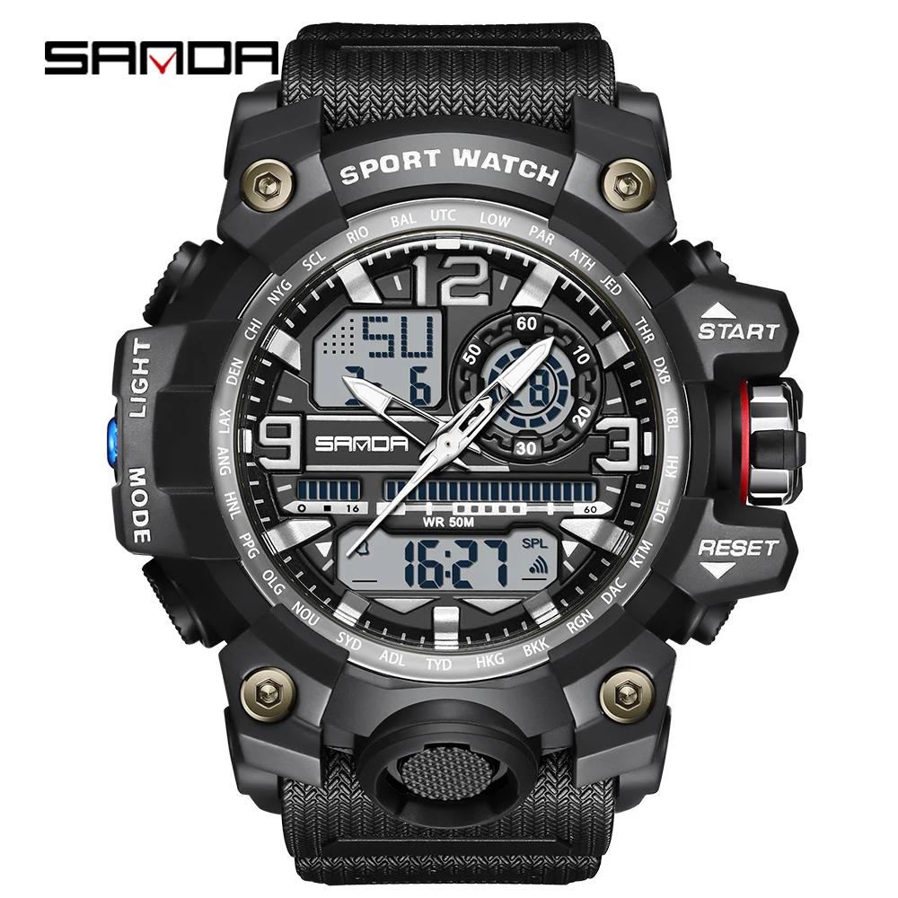 SANDA 3133 Student Electronic Wrist Clock Trendy Fashion Waterproof Week Day Display Digital Analog Watch Alarm Mode Teenager