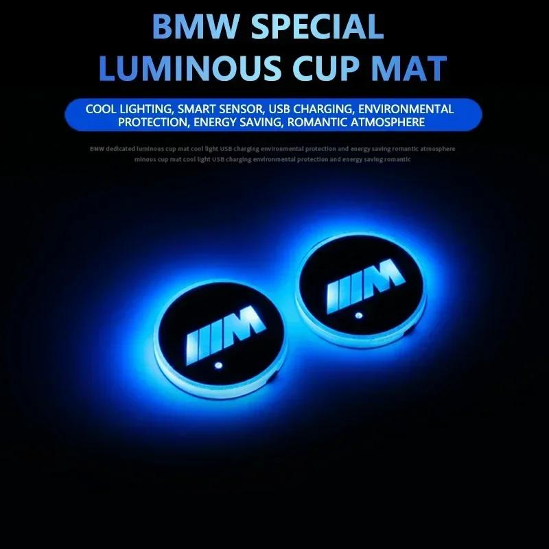 

B4 A5 For BMW M 2pcs Luminous USB pad Car Anti Slip Water coaster LED Mat For BMW M3 M5 M6 X1 X3 X5 E34 E39 E36 E60 E90 E46 F30