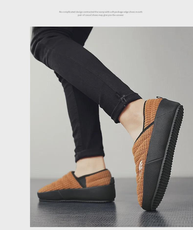 Xuheng Men's Winter Corduroy Warm Plus Velvet Low-Top Outdoor Cotton Shoes