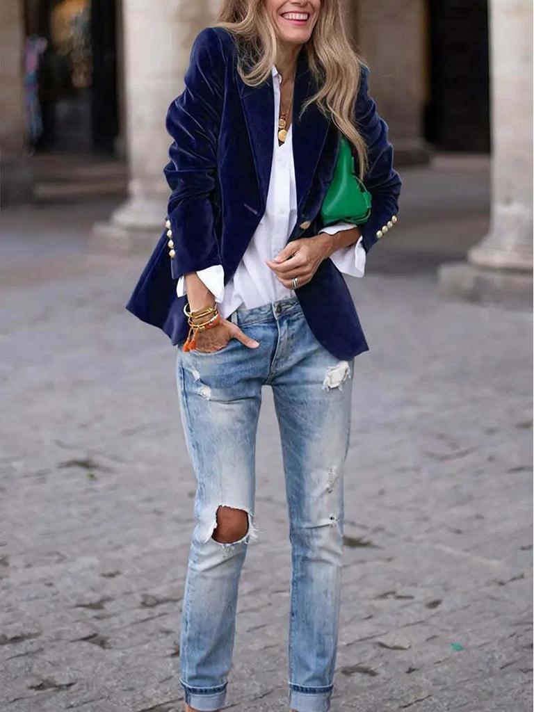 Elegant Women's Solid Color Suit Jacket - Fall/Winter 2025 Collection