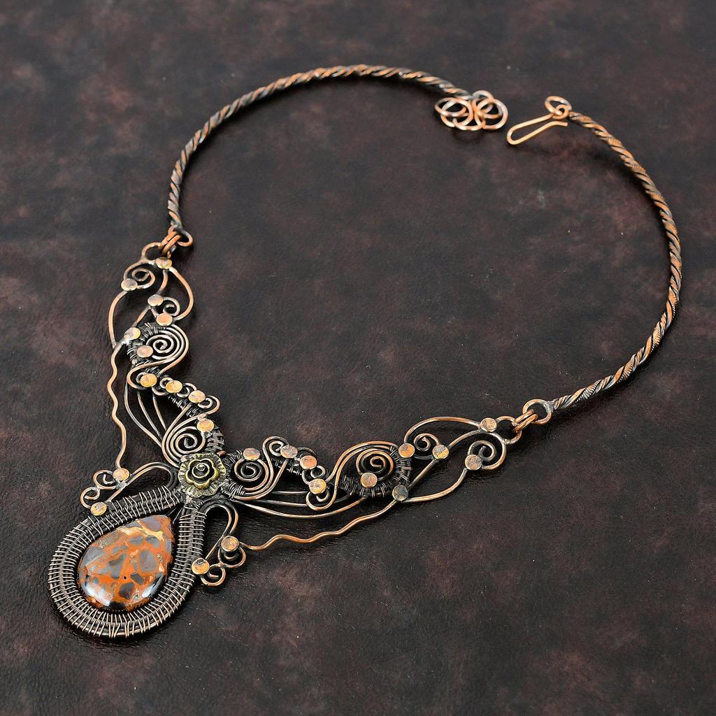 Bauxite Necklace Copper Wire Wrapped Necklace Adjustable Necklace Gemstone Copper Jewelry Handmade Necklace Gift For Mom Designer Jewelry