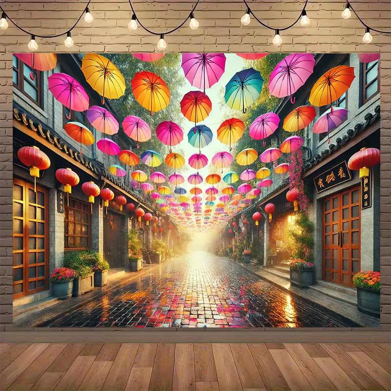 2D Chinese Ancient Street Photo Backdrop Festival Decor Cloth