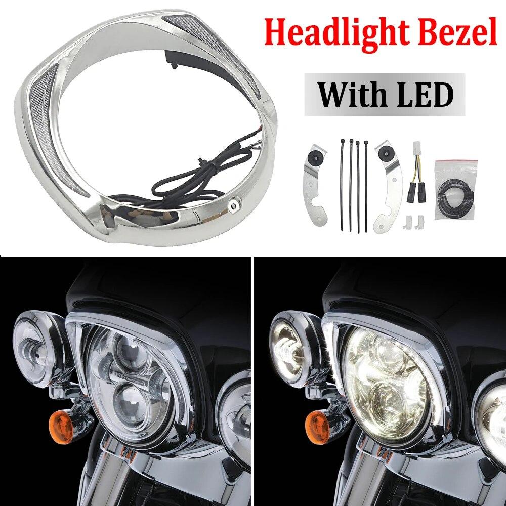 

Для Davidson Touring Tri Road King Street Electra Glide Low FLHTCU Ultra Limited 2014-хромированная и черная светодиодная рамка для фар