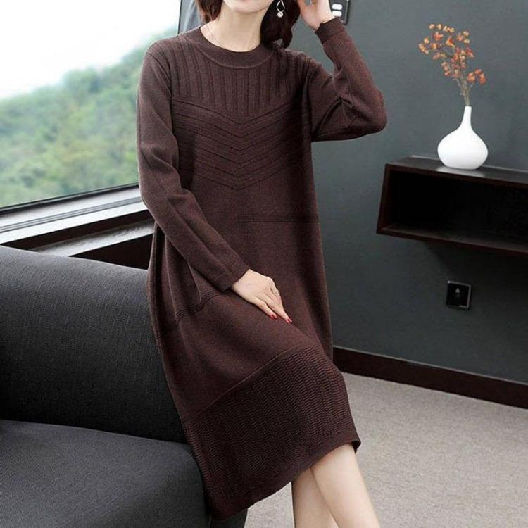 

Warm Knitted Sweater for Women Winter Autumn Lightweight Stretchy Long Sleeve Tops XXXL коричневий