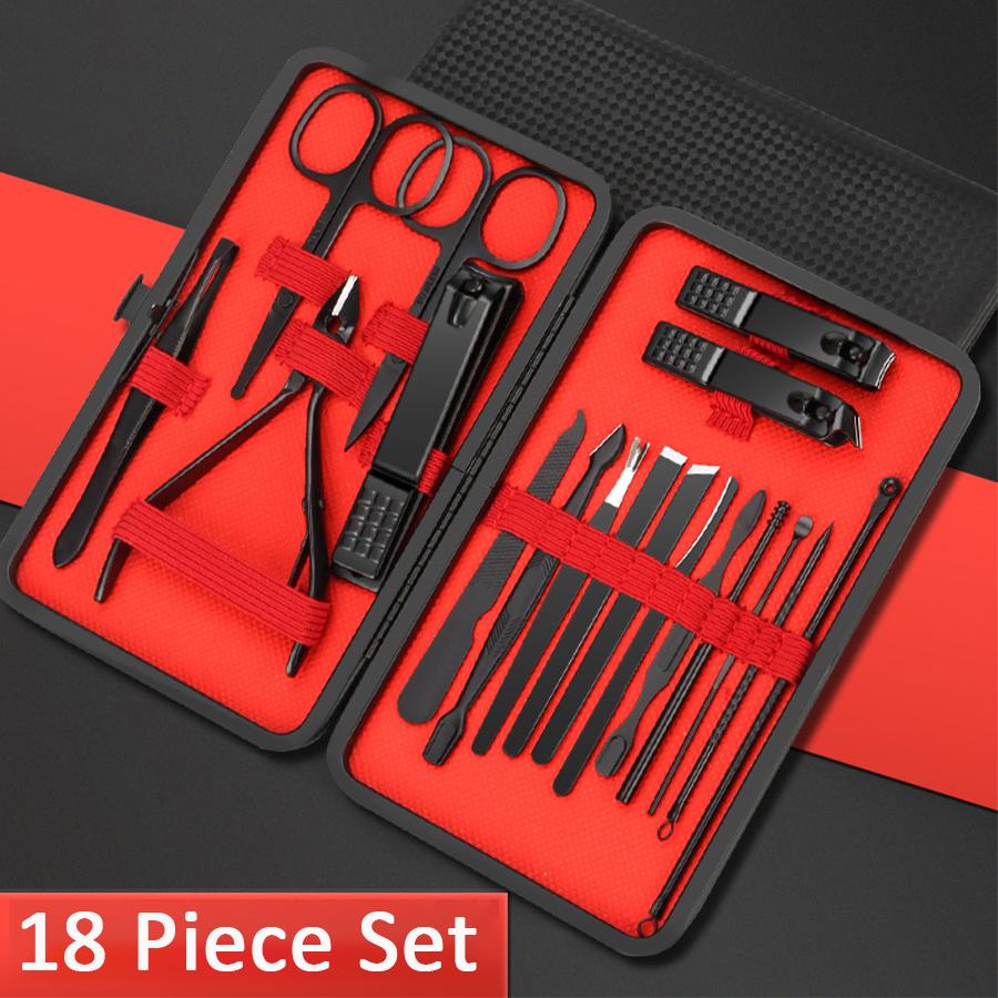 7/8/18/20/24PCS Set Professional Manicure Set Kits Stainless Steel Fingernail Toenail Clippers Set with Leather Portable Case