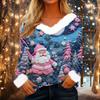 Women's Fashionable Casual V-Neck Christmas Print Long-Sleeved Top