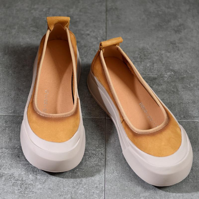 Johnature Loafers Valódi bőr vastag talpú felcsúsztatható cipők kerek orrú sekély női lapos cipők