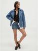 2026 Spring European & American Style Women's Washed Blue Denim Motorcycle Jacket - Casual & Versatile